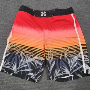 Wonder Nation Board Shorts Boys Size L 10-12 Husky Red Sunset Palm Tree Swim